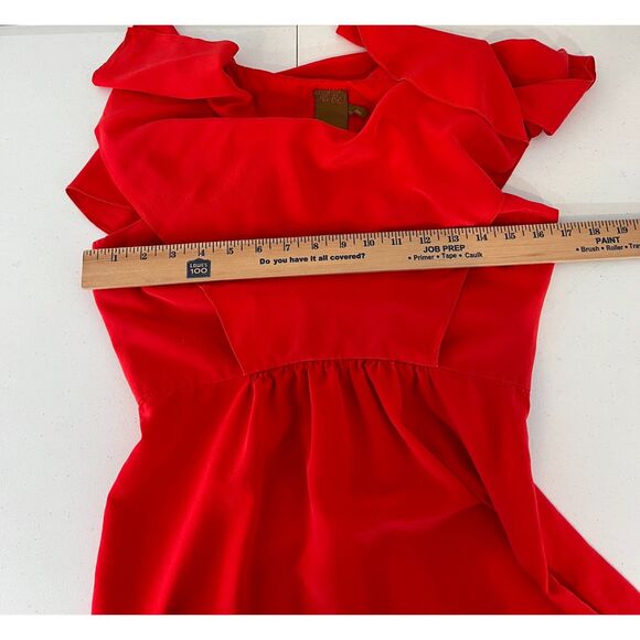 Ali Ro Women's Red Silk Dress Flutter Sleeve Side Zipper Size 6 - Picture 5 of 10